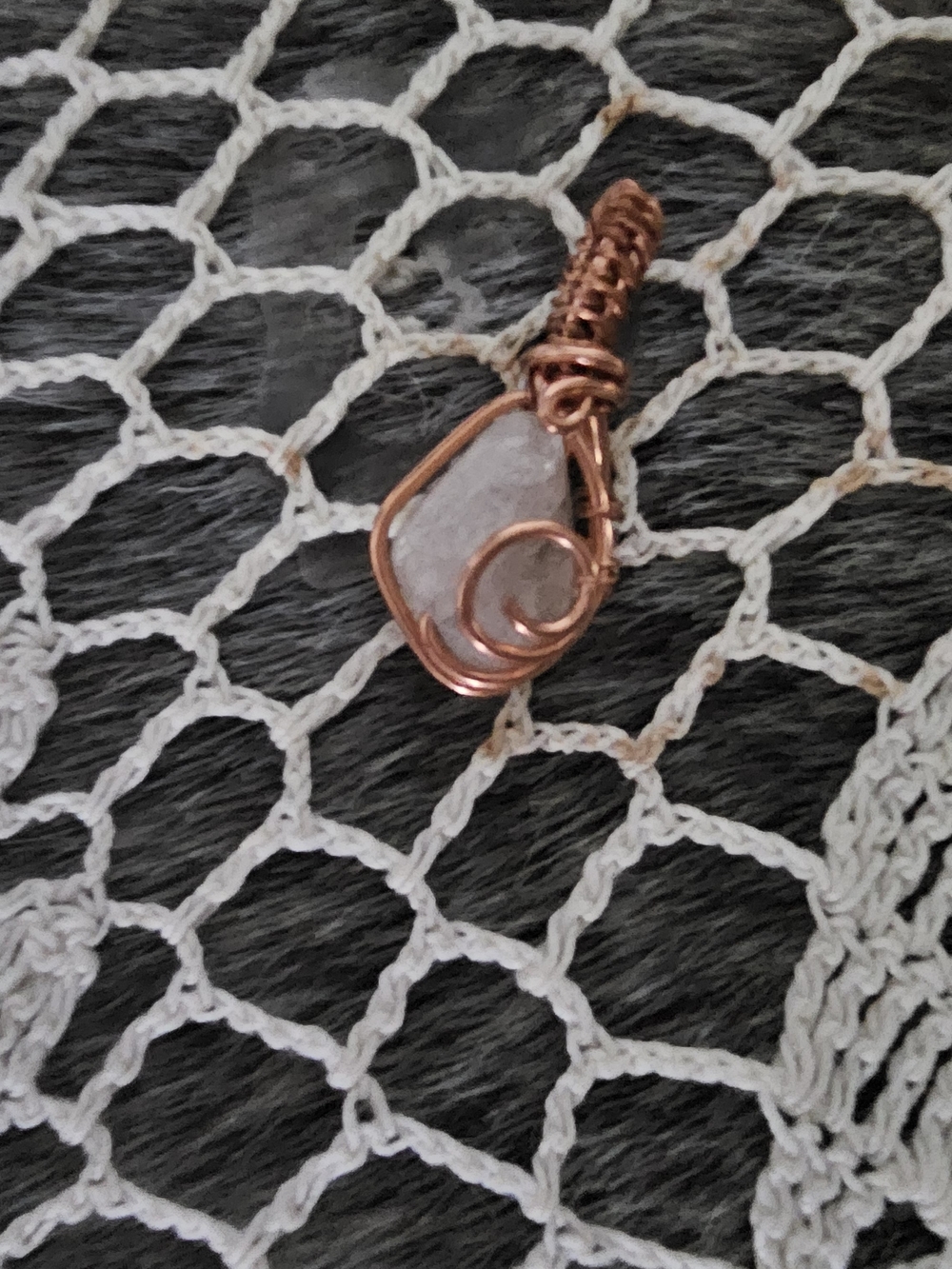 Handmade Copper Wire-Wrapped White Stone Pendant